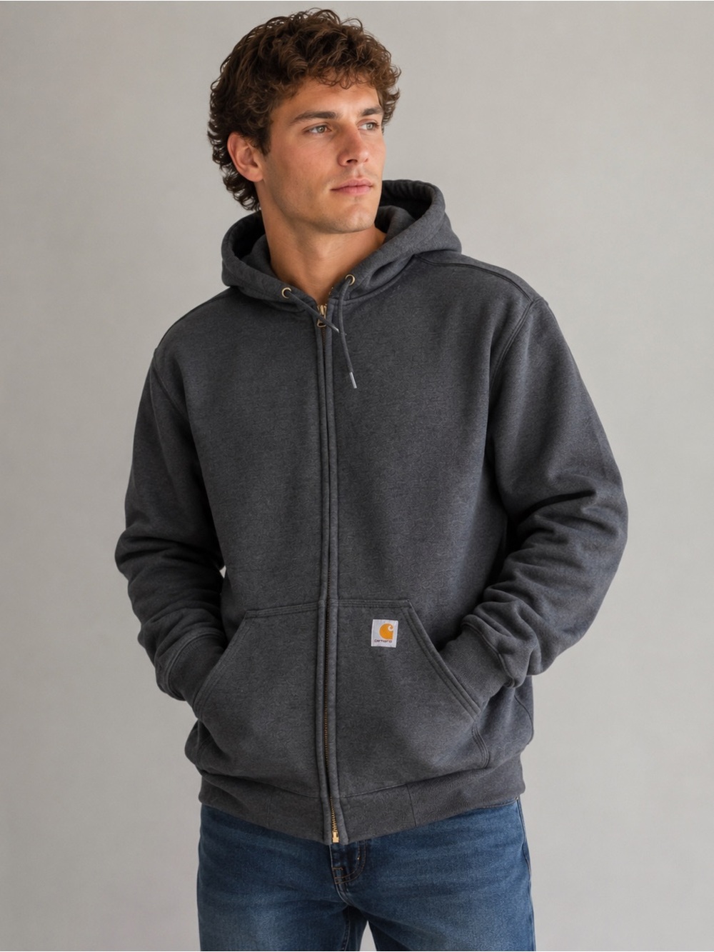 Carhartt Charcoal Hooded Zip-Up Jacket/Sweatshirt-size L Tall